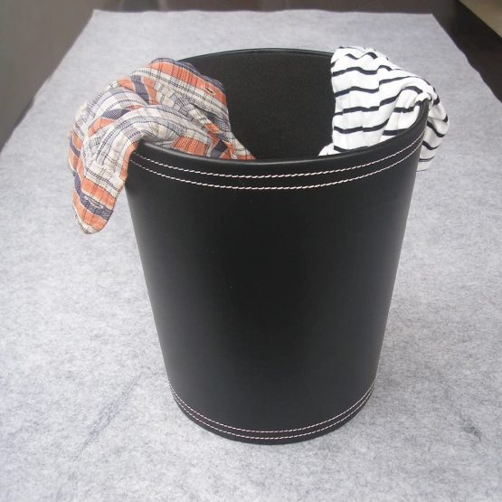 KINGFOM™ Classic Leather Waste Bin, Creative Waste Paper Basket, Storage Bin for Office, Home and High Class Hotel (Black) - Image 4