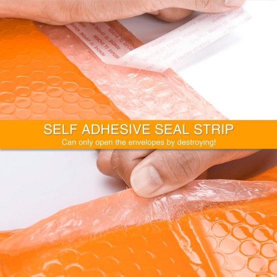 Yomuse D/1 Packaging Self-Seal Padded Bubble Plastic Mailers Postage Bags 190mm x 260mm 40mm Lip, Fits CD DVD, Pack of 50, Orange - Image 3