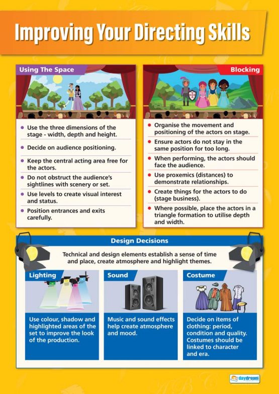 Improving your Stage Directing Skills | Drama Posters | Laminated Gloss Paper measuring 850mm x 594mm (A1) | Theatre Posters for the Classroom | Education Charts by Daydream Education