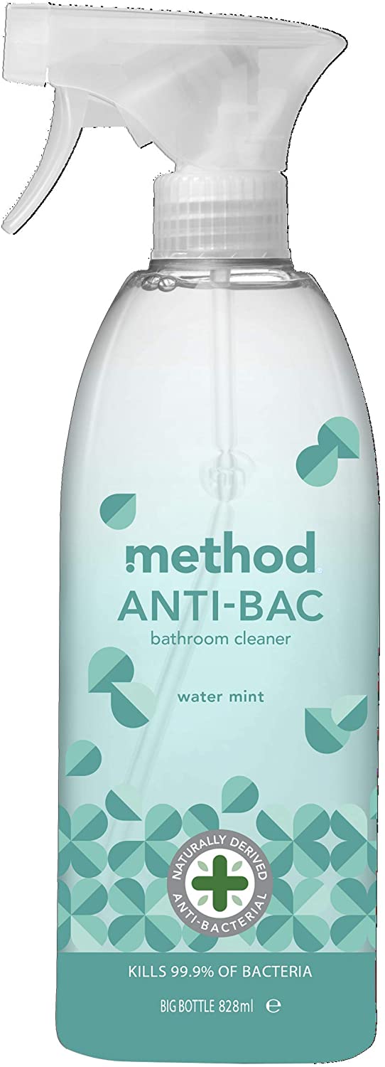 Method Antibacterial Spray Refill, Bathroom Cleaner, Powerful Formula Kills 99.9% of Bacteria, Water Mint Scent, Pack of 1, 1 x 828 ml