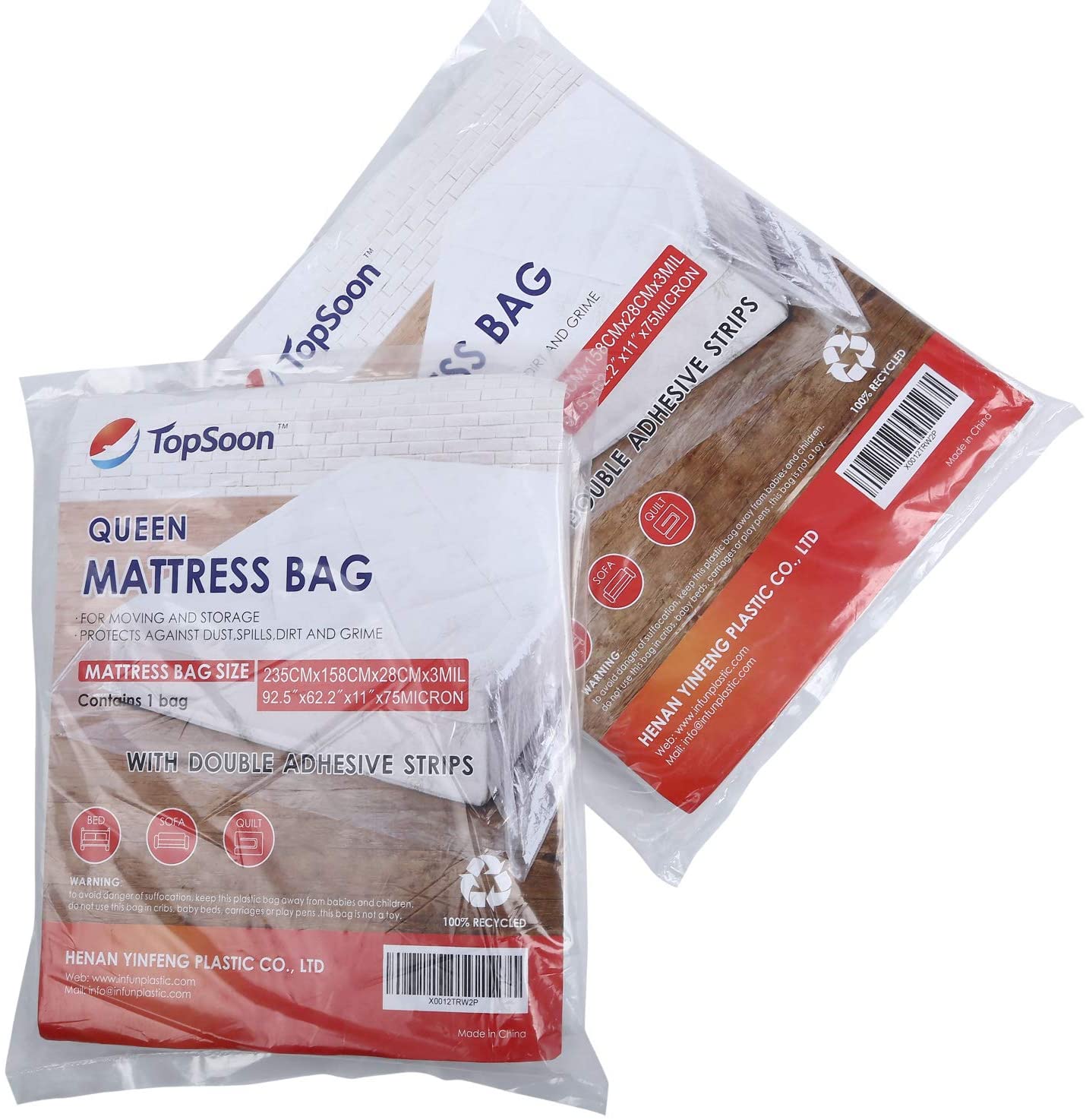 TopSoon Queen Mattress Bags, Heavy Duty Queen Size Mattress Cover for Moving House & Self Store - Image 2