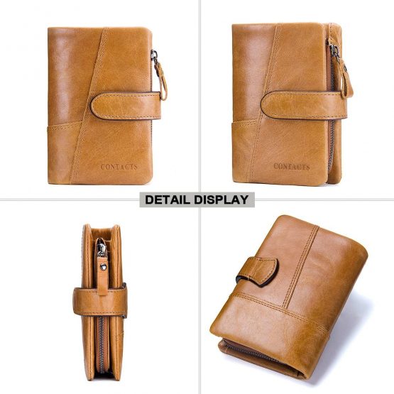 Contacts Mens Genuine Leather Trifold Wallet Card Holder Zipper Coin Bifold Short Purse Vintage (Brown) - Image 4