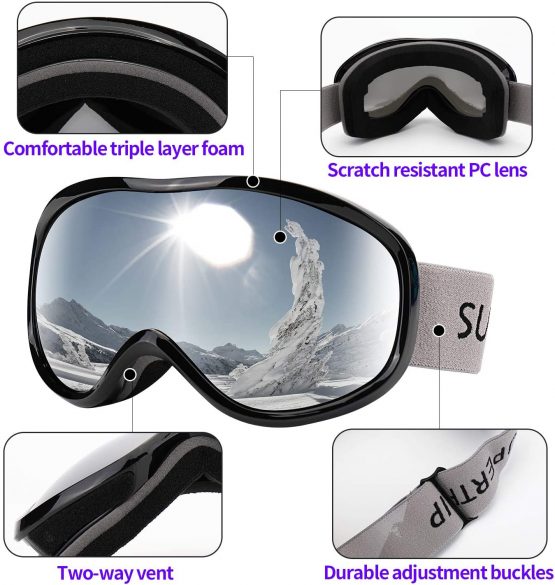 Supertrip Ski Goggles Womens Mens,Anti-fog Anti-glare Skiing Snowboard goggles with 100% UV400 Protection,Helmet Compatible - Image 4