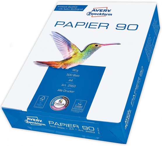 Avery Zweckform 2563 Paper White A4 Blank Woodfree 90 g Premium Quality for Inkjet Laser Photocopier Correspondence Colour Printing 500 Sheets