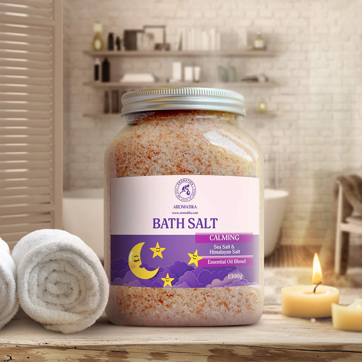 AROMATIKA Calming Bath Salts, 1300 g Sea Salt & Himalayan Salt Blend with Sandalwood, Lavender & Bergamot Essential Oils - Image 4