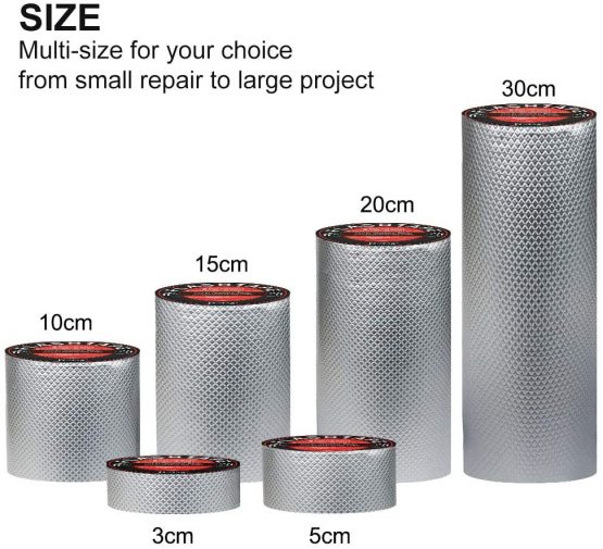 Fowong Aluminum Waterproof Tape, 100mm (W) X5M (L) X1.5mm (T) Butyl Sealing Repair Tape Aluminum Foil Self-Adhesive Thick Repair Tape for Sealing and Fastening for Pool Hole Pipe Roof RV Bathroom - Image 3