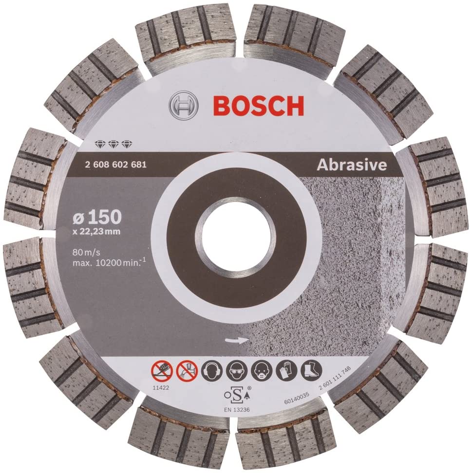 Bosch 2608602681 Diamond Cutting Disc Best for Abrasive, Silver/Grey, diameter 150 mm