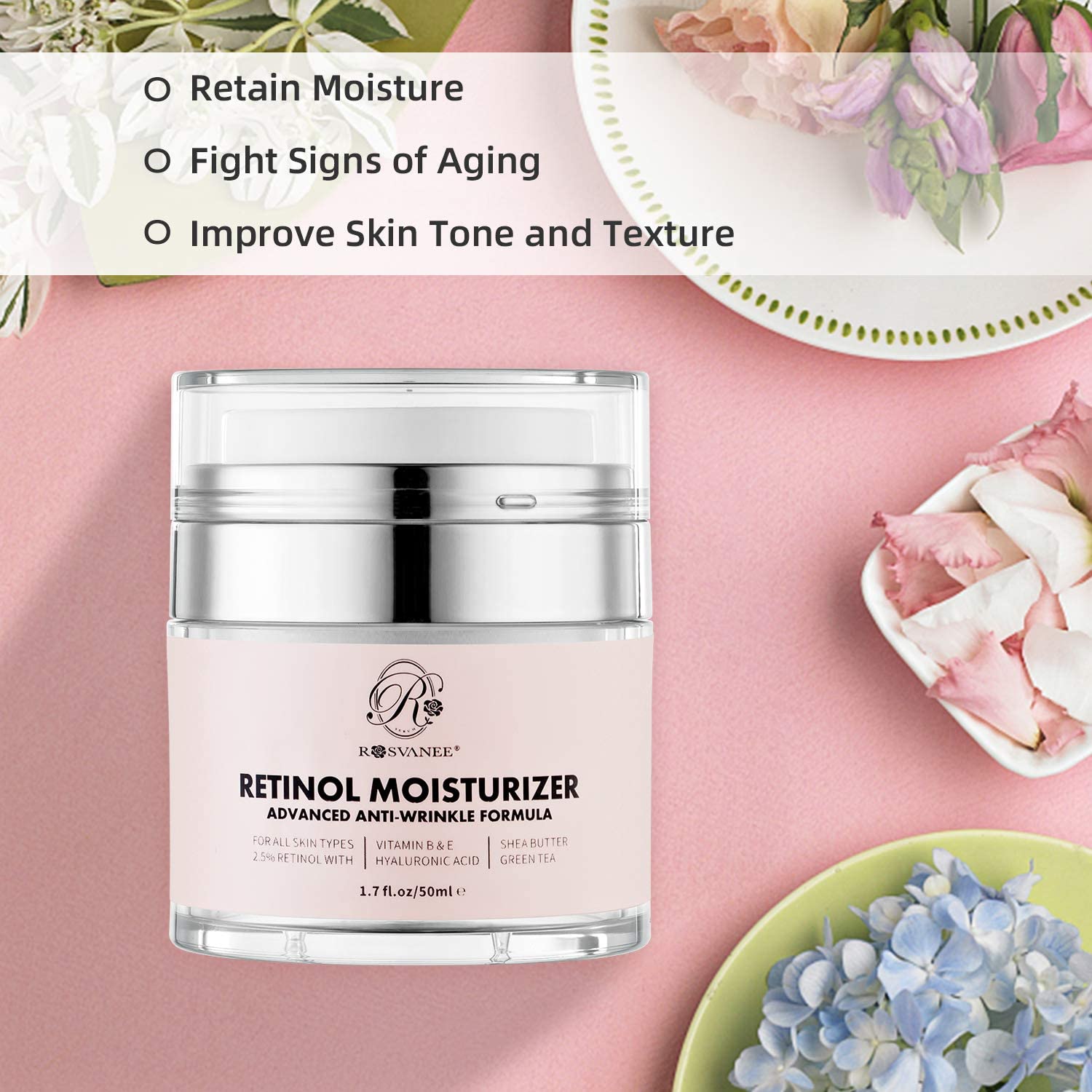 ROSVANEE Retinol Moisturizer Dermatologist Tested Anti Aging Cream for Face Neck and Eye with 2.5% Retinol - Image 2