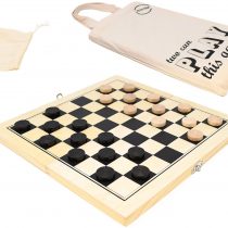 Big Game Hunters Pine Wooden Travel Draughts Set with Folding Board 30 x 30, Superior Varnished Checkers and Cotton Bag