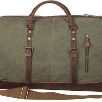 S-ZONE 52L Large Canvas Genuine Leather Trim Travel Tote Duffel Shoulder Weekend Bag Unisex Weekender Overnight Carryon Handbag Shoulder Bag