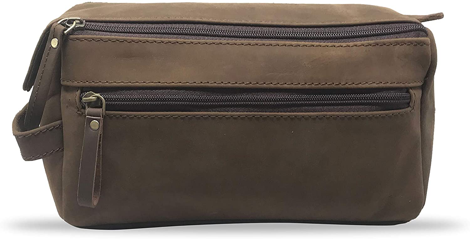 Men's Genuine Leather Toiletry Bag Waterproof Dopp Kit Shaving Bags and Grooming for Travel Groomsmen Gift Men Women Hanging Zippered Makeup Bathroom Cosmetic Pouch Case Make Up kit - Image 2