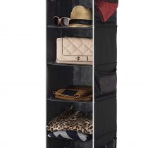 5-Shelf Hanging Wardrobe Storage Organiser - Strong & Durable Hanging Shelves with Metal Hooks - Breathable, Easy Access Closet Storage System with Pockets - Clothes & Shoes Hanging Cupboard Storage