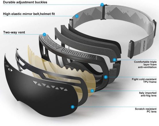 Supertrip Ski Goggles Over Glasses UV400 Anti-fog Skiing / Snowboard Goggles for Men & Women Professional Snowmobile Skate Goggles - Image 4