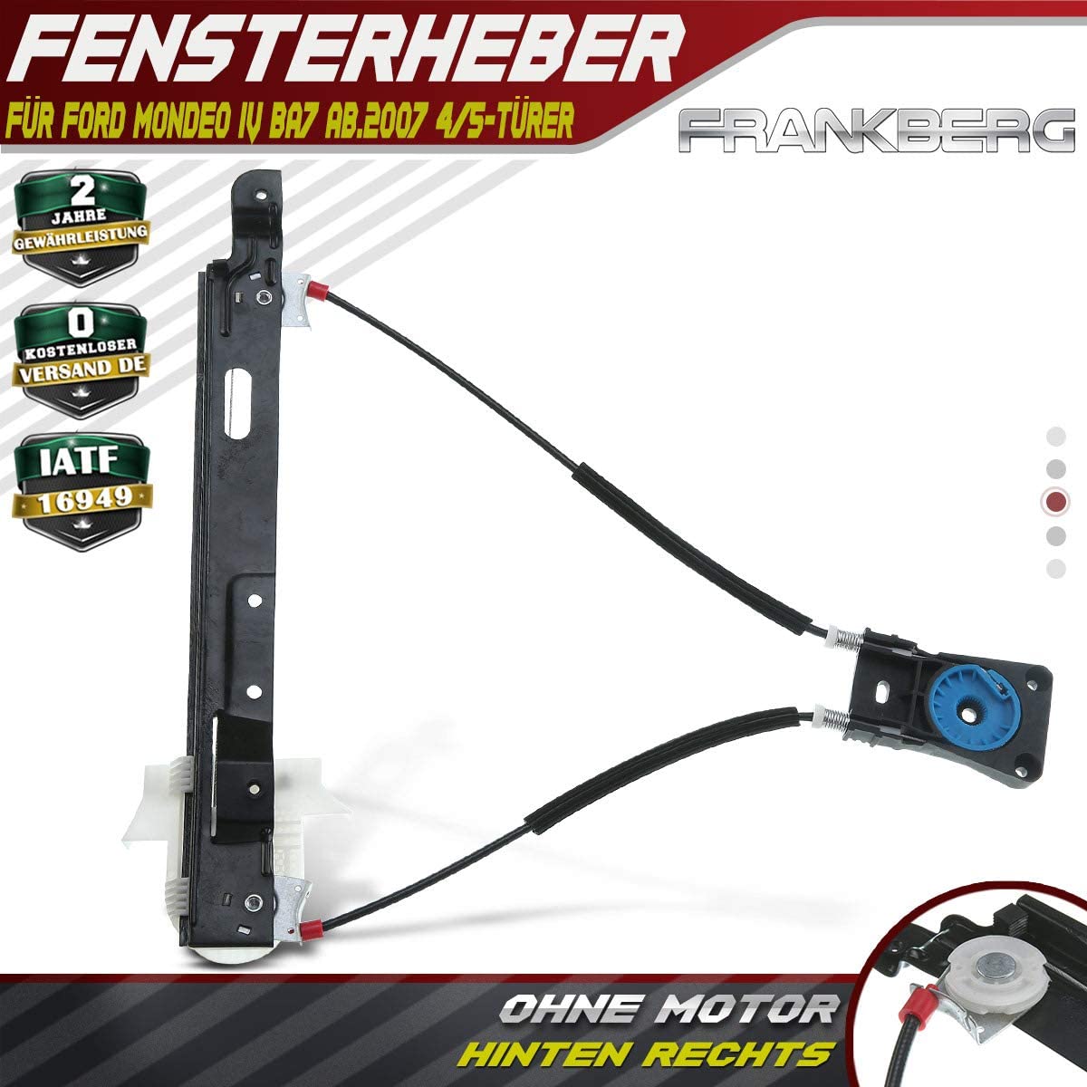 Frankberg Window Regulator Without Motor Rear Right Compatible with Mondeo MK IV Hatchback Saloon Estate 2007-2014 1803930