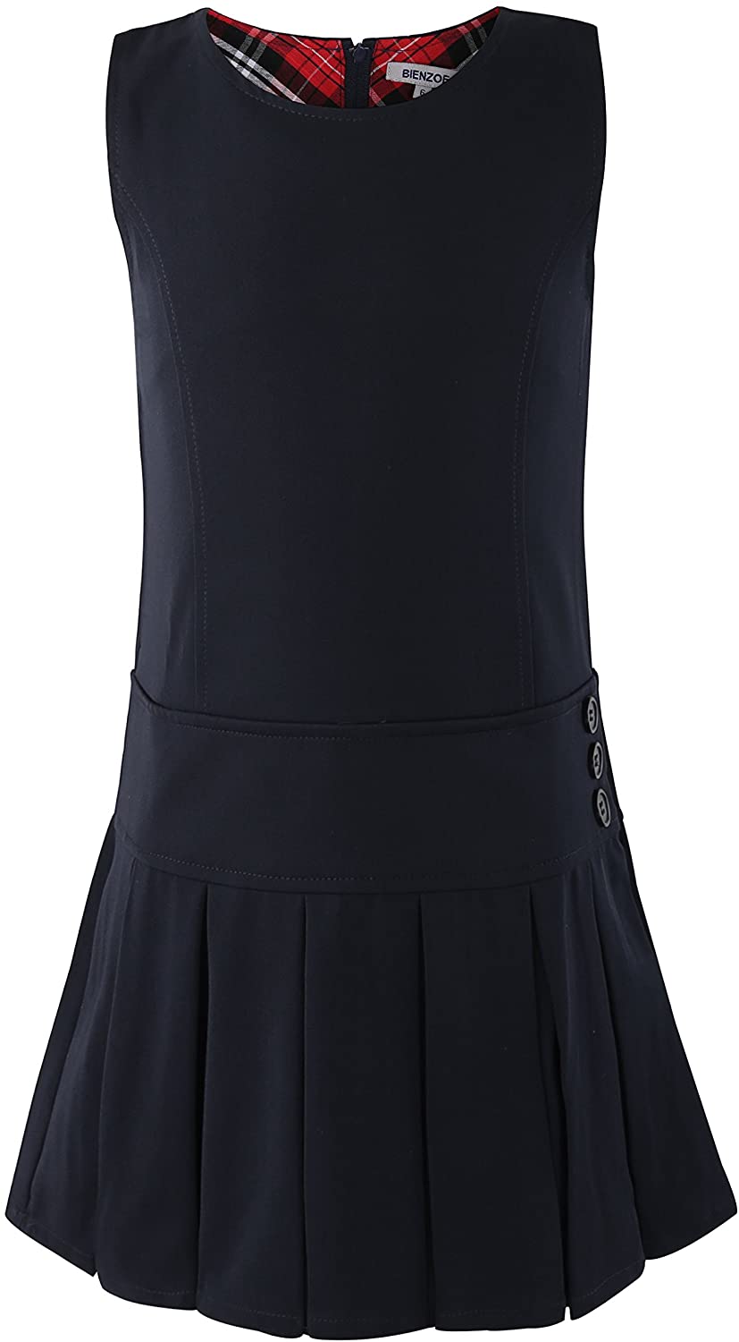 Bienzoe Girl's School Uniform Pleated Jumper Dress