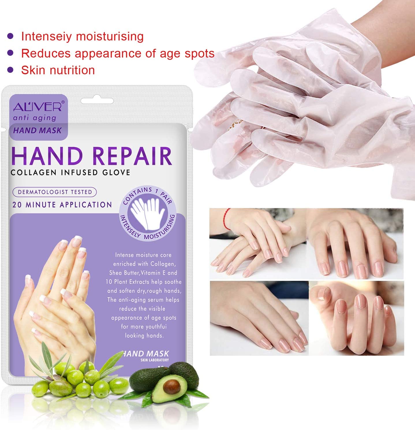 Hands Moisturizing Gloves 3 works, Hand Skin Repair Renew Mask w/Infused Collagen - Image 3