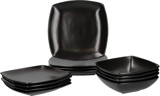 Creative Tops 5149357 Raven Black 12 Piece Dinner Set, Square, Ceramic, Service for 4