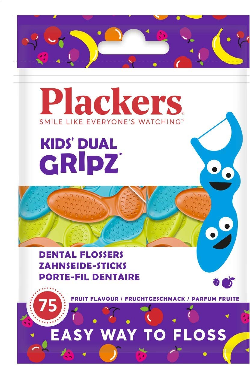 Plackers Kids Flossers, Blue, Yellow, Orange, Wild Fruit, 75 Count, 75 count (Pack of 1)