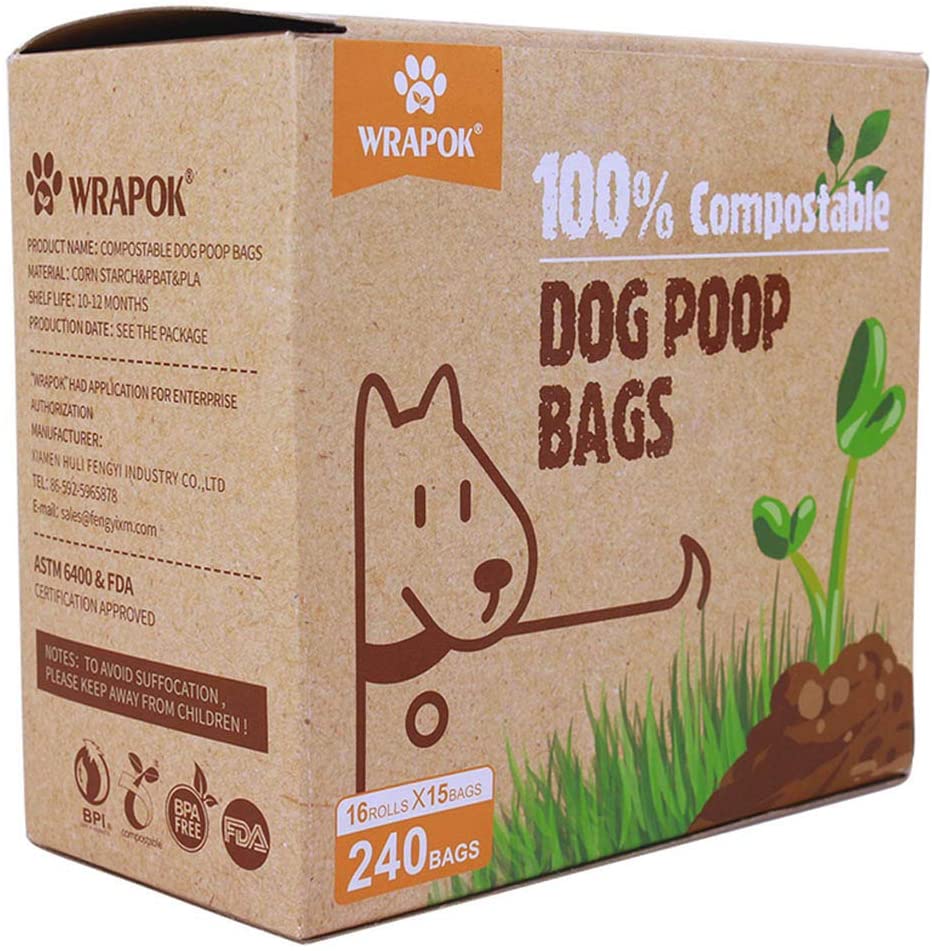 WRAPOK 100 Compostable Disposable Dog Poop Bags Large Leak Proof