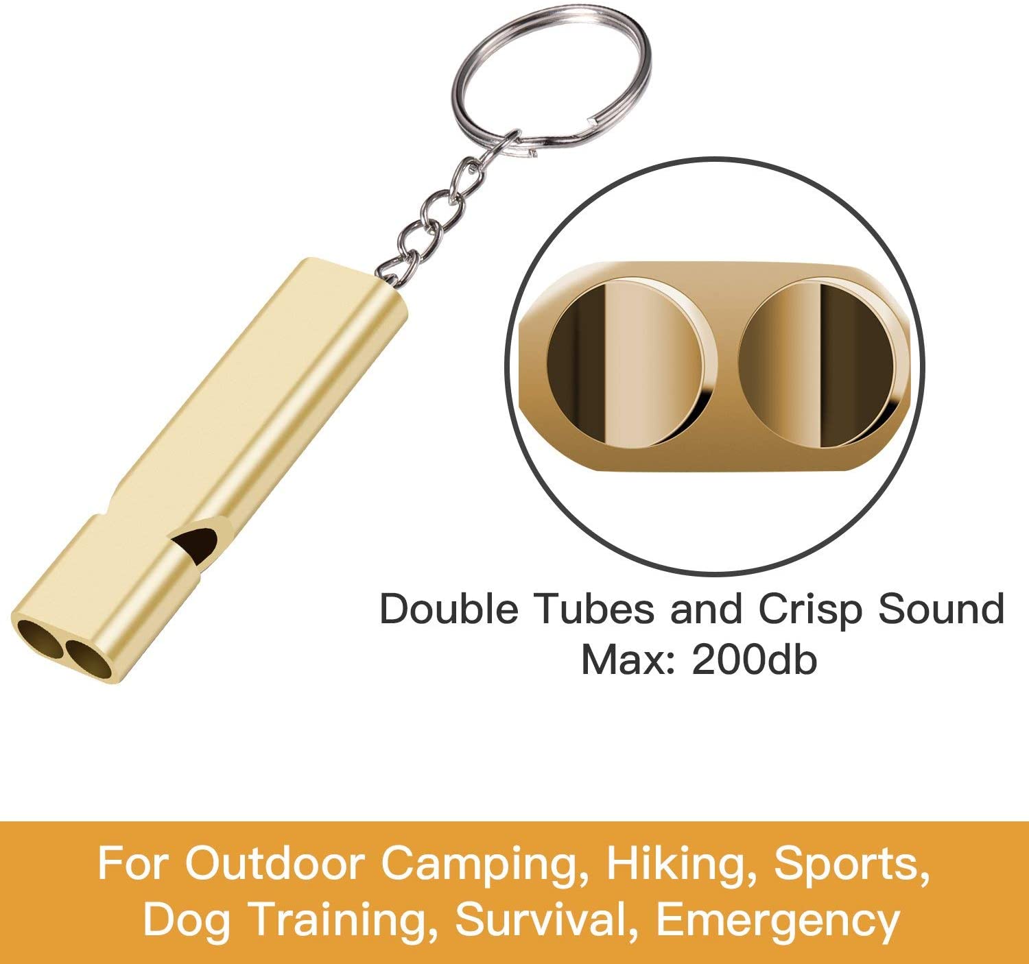 Seraphis Emergency Whistle 2 Pack Aluminium Double Tubes Safety Whistles Outdoor, Silver and Gold - Image 2