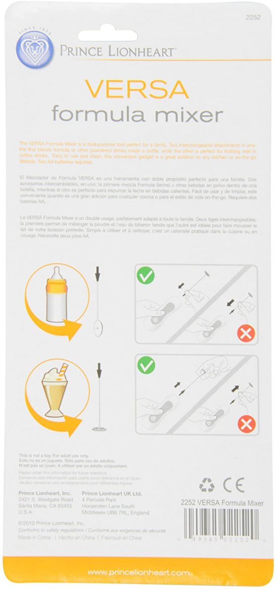 Prince Lionheart Versa Formula Mixer | Milk Mixing Device | 2 x AA Battery Operated | Two Interchangeable Wands | Baby Feeding On-The-Go | Long Wand For Large Bottles | Milk Frother – White & Grey - Image 2