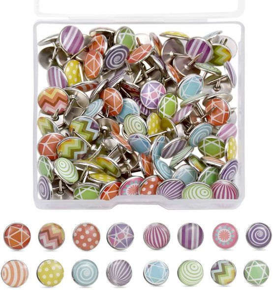 Dokpav 100PCS Decorative Drawing Pins, Creative Fashion Push Pins, Decorative Thumbtacks, Polka Dots Mushroom Shape Pushpin, Metal Thumb Tacks for Wall Maps, Photos, Bulletin Board, Cork Boards