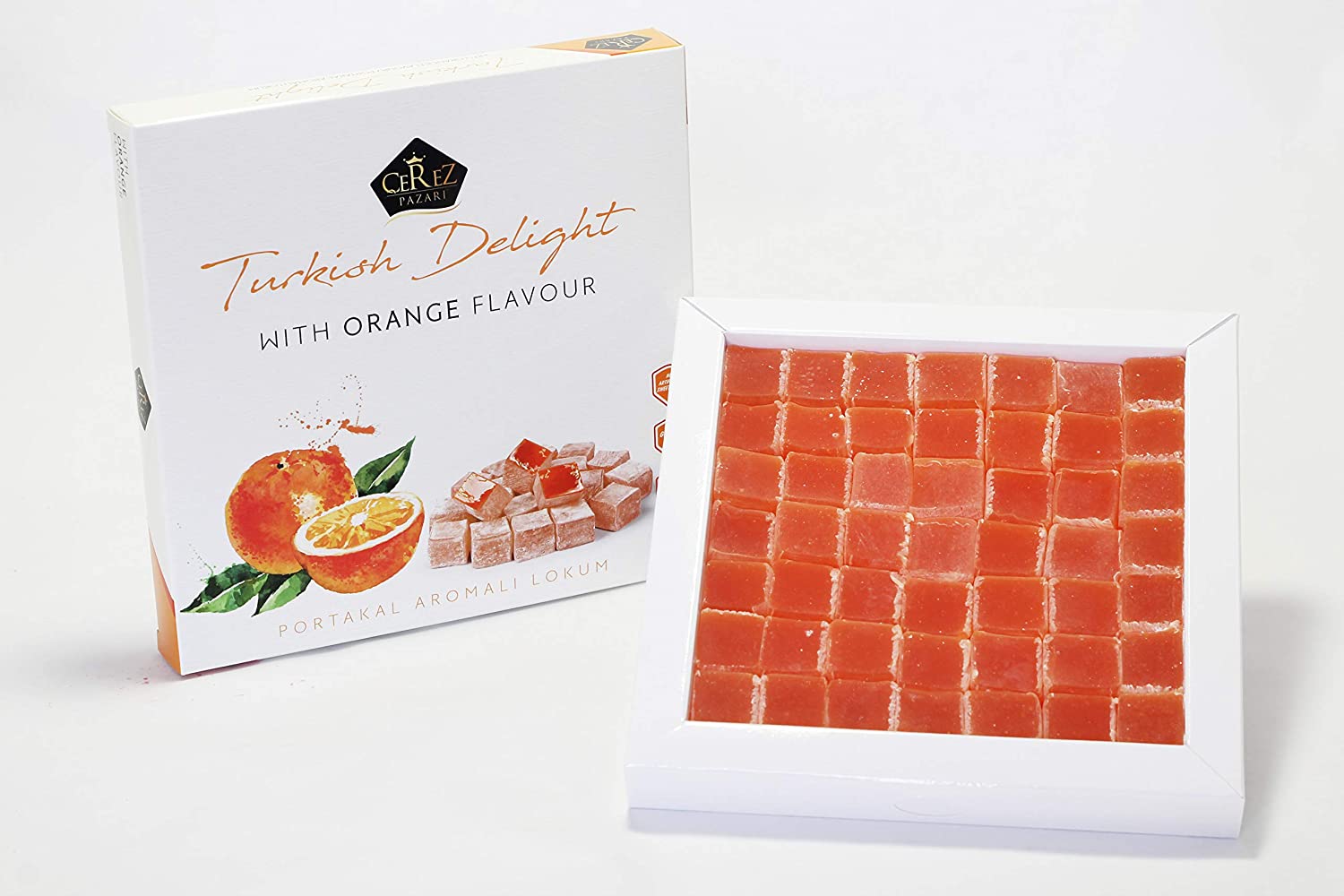 Cerez Pazari Turkish Delight with Orange Flavor 454g Gourmet Medium Size Snacks Gift Box - Image 2