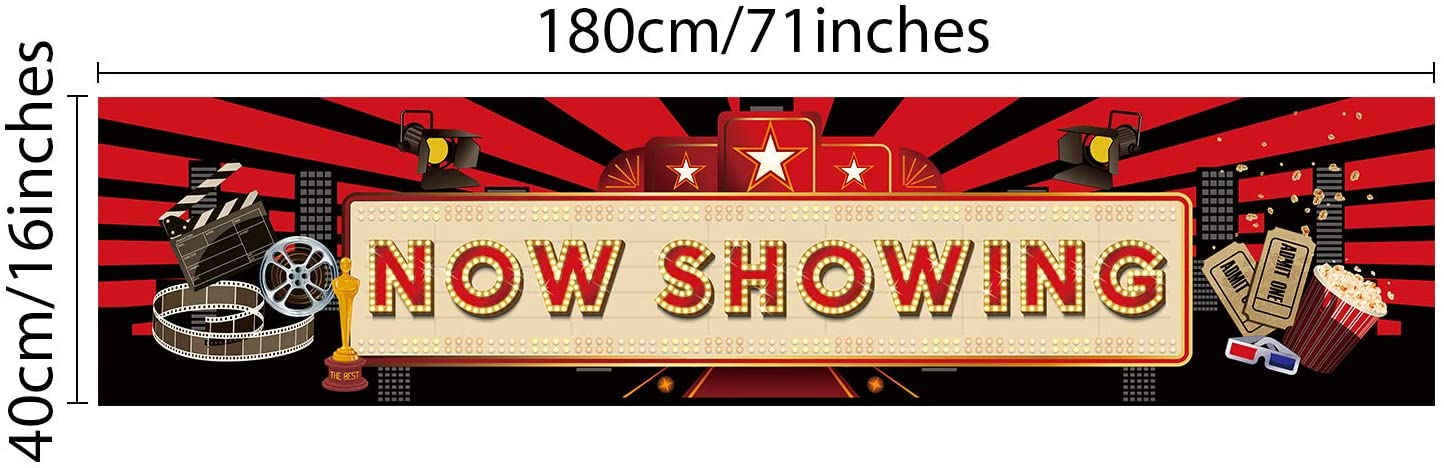 Blulu Movie Night Party Decorations 2025 Now Showing Banner 70. 8 x 15. 7 Inch Red Carpet Backdrop Decorations Movie Backdrop Birthday Party Banner Baby Shower Birthday Supplies - Image 2
