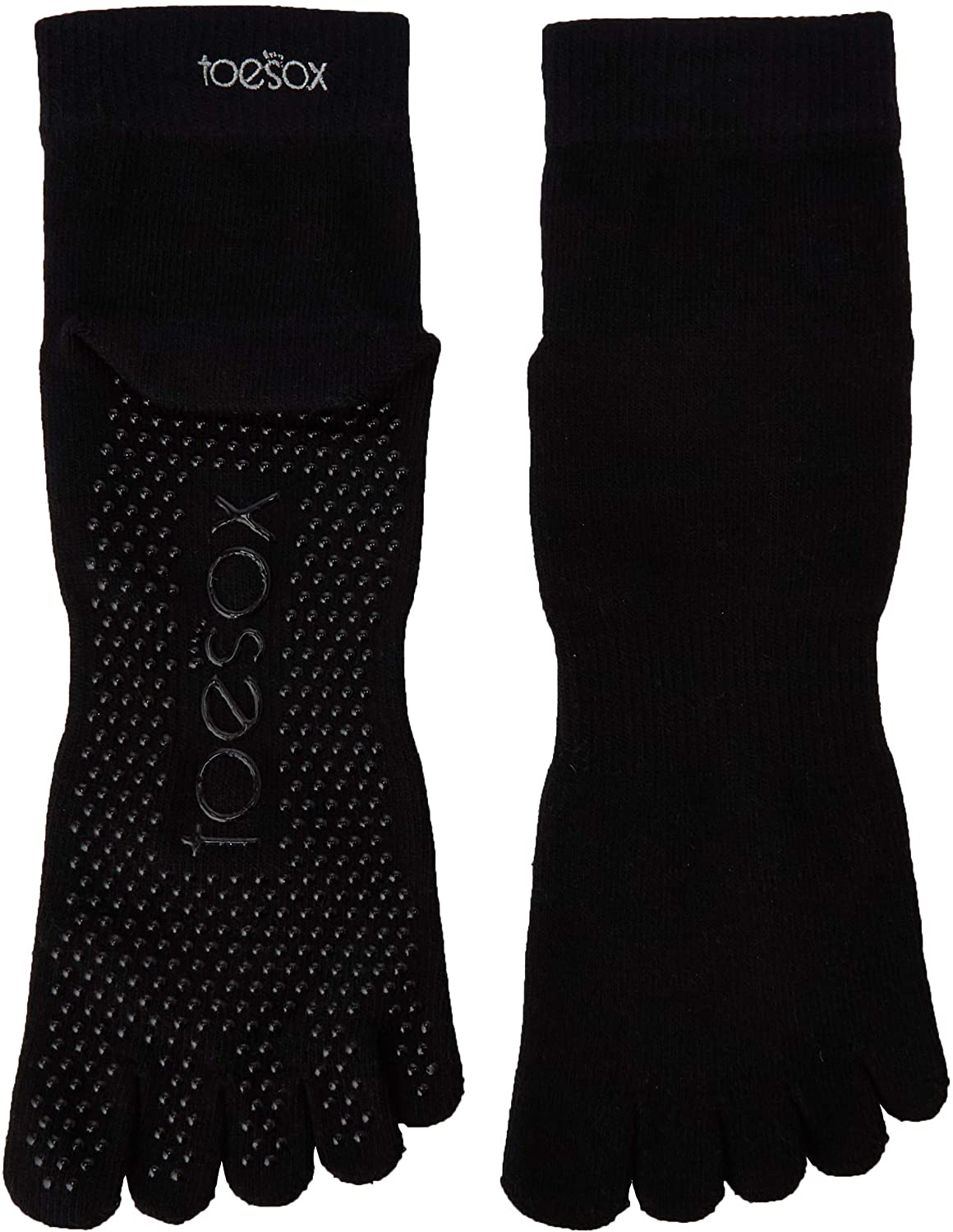 ToeSox Fitness-Mad Unisex's Full Toe Ankle Yoga & Pilates Grip Sock, Black, XL