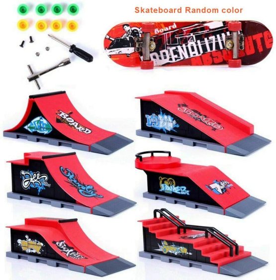 Sipobuy DIY Assembly Mini Finger Skateboard Deck Truck Skate Park Board With Ramp Accessories Sets (Scene F) - Image 2