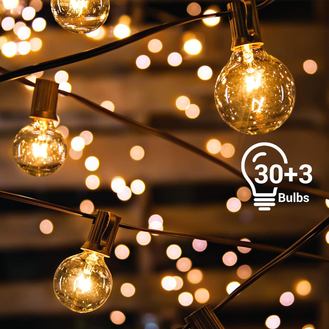 Avoalre Outdoor Garden String Lights 39ft/12m 30+3 Incandescent Bulbs Globe Festoon Lights Outdoor Connectable IP65 Waterproof Plug in Decoration Patio Backyard Garden Parties Christmas-Warm White