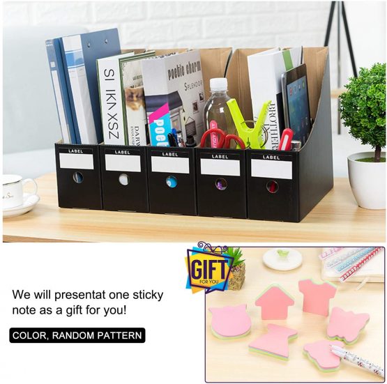 HINATAA File Magazine Holder,5 PCS Kraft Paper Magazine Rack Files Folder,Storage Organiser Sorter Storage Shelf Excellent for School Dormitory,Office,Home Files Storage (Black) - Image 4