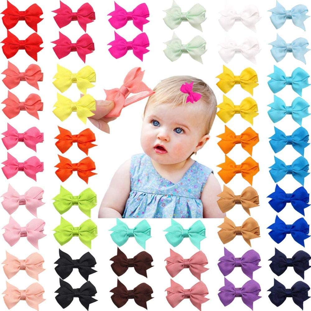 JOYOYO 50 Pcs Baby Hair Bows Grosgrain Ribbon Bow With Non-slip Full Covered Safe Clips