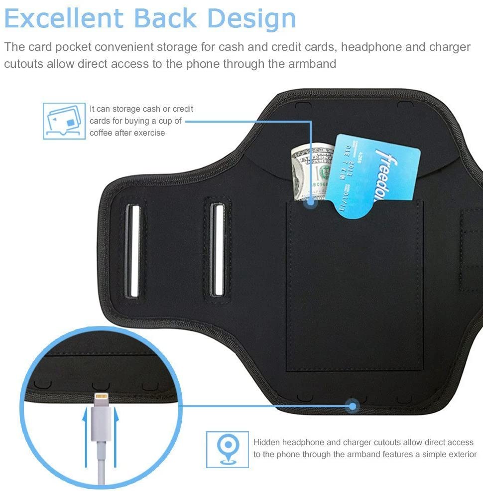 JEMACHE ID Touch Supported Gym Jog Run Workout Arm Band Case for iPhone 6/6S/7/8 Plus (Black) - Image 3