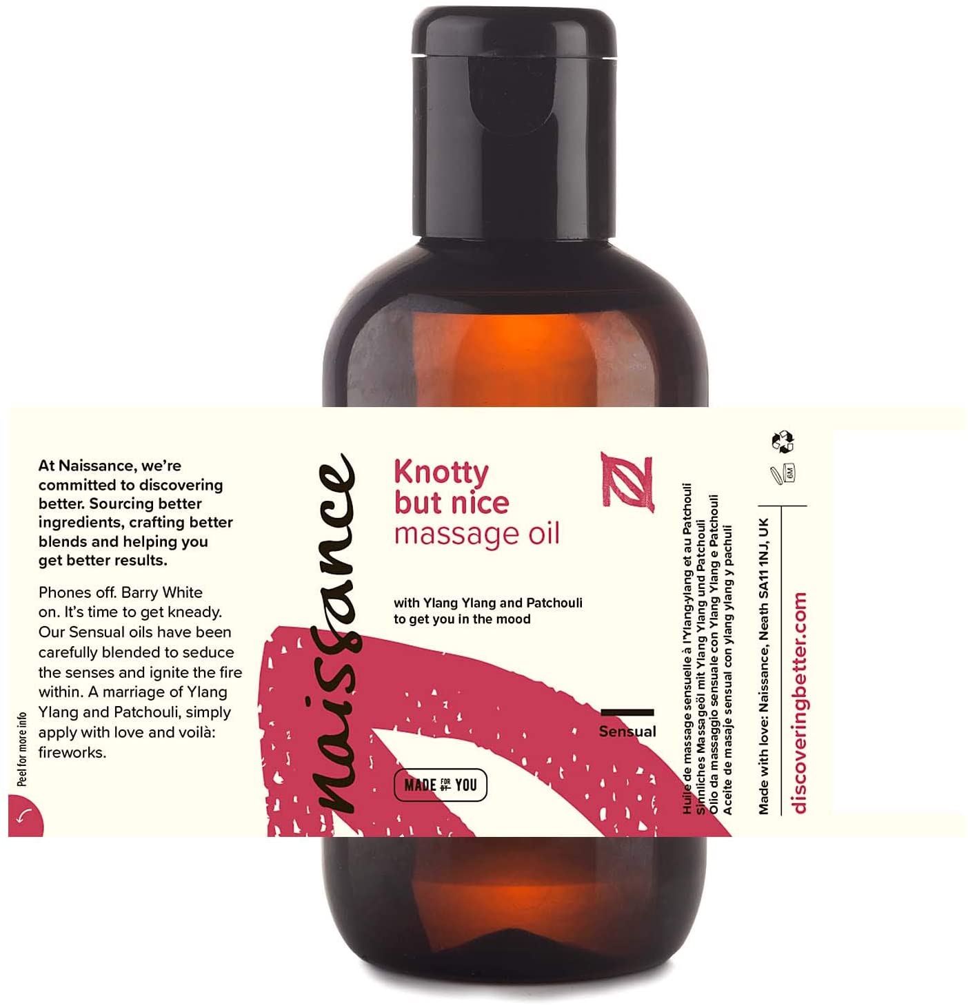 Naissance 'Knotty But Nice' Massage Oil 100ml, 100% Blend of Grapeseed with Ylang Ylang, Patchouli, Clary Sage, Orange - Image 2