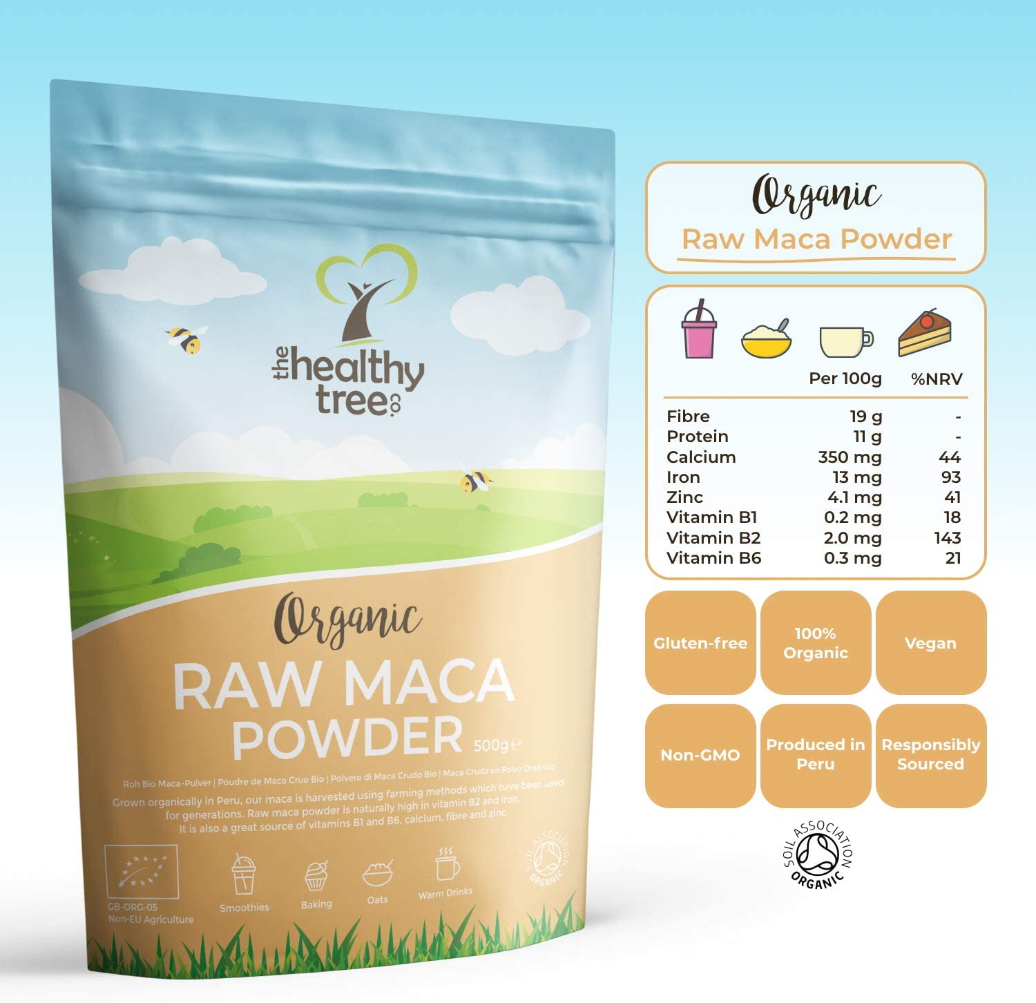Organic Maca Powder by TheHealthyTree Company for Vegan Smoothies Oats and Baking, High in Vitamin B2, Fibre - Image 2