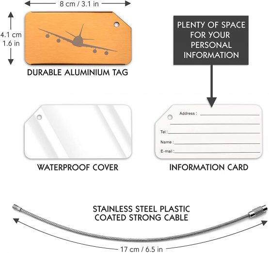 OCTiLUX Luggage Tags for Travel Suitcase Aluminium Aero Design Ace 5 Pack Multi - Image 4