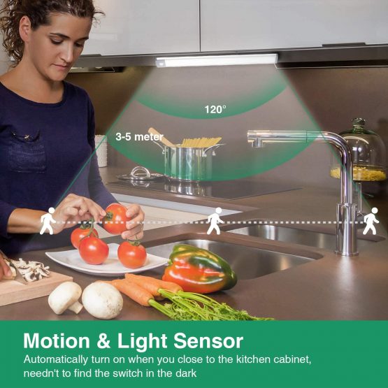 Motion Sensor Wardrobe Light, LED Closet Light USB Rechargeable 2500mAh Cupboard Lights 54 LED Wireless Under Cabinet Lighting Stick-on Kitchen Stairs Hallway, 2 Sensor Mode (Motion, Motion & Light) - Image 4