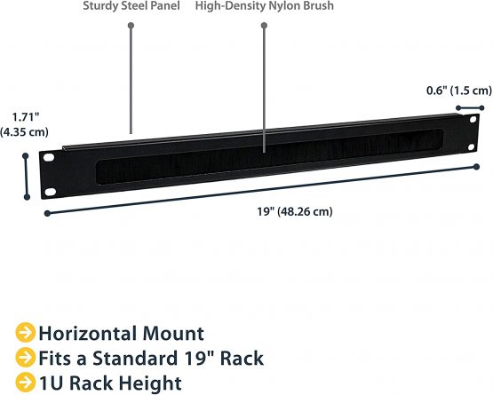 StarTech 1U High-density Brush Strip Cable Management Panel - Sturdy Steel Horizontal Data Centre Cable Management Panel (CMBRUSH1U) - Image 2