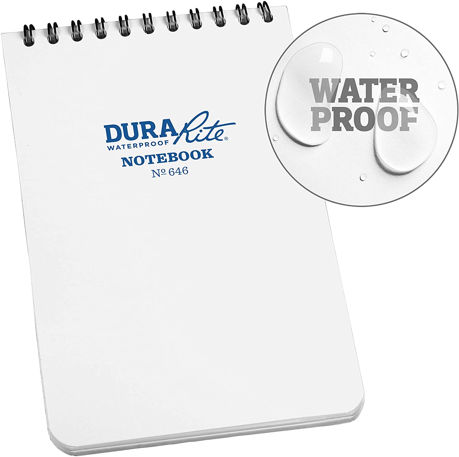 Rite in the Rain Waterproof (DURARITE) Top Spiral Notebook, 4" x 6", White Cover, Universal Pattern (No. 646)