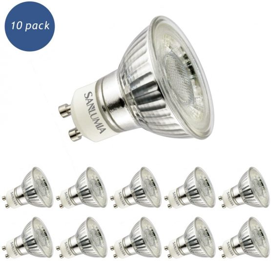 10 X Sanlumia 5W GU10 LED Super Bright Spotlight Bulb 400lm 38 Beam Angle Non Dimmable 50W Halogen Equivalen Cool White 6400K
