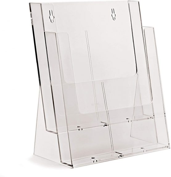 taymar A4 2 Tier Clear Table Leaflet Stand, Pack of 2, No Divider