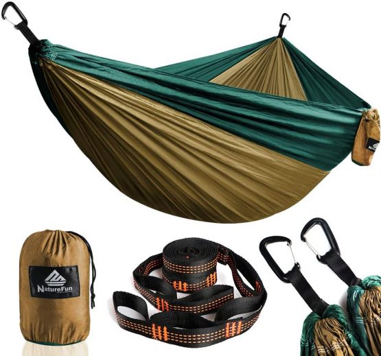 NatureFun Ultra-Light Travel Camping Hammock | 300kg Load Capacity,(300 x 200 cm) Breathable,Quick-drying Parachute Nylon | 2 x Premium Carabiners,2 x Nylon Slings Included | For Outdoor Indoor Garden