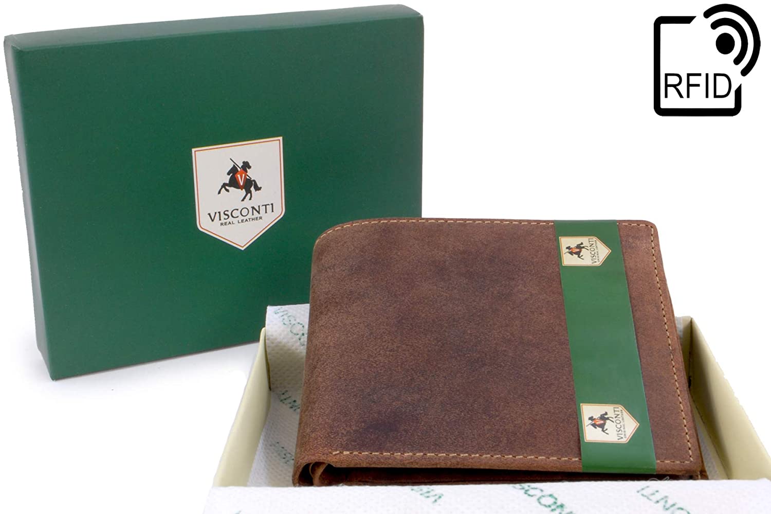 VISCONTI, Men's Small Bifold Leather Wallet, RFID Protected, 6 Credit Card Slots, Note Section & Coin Pocket, Gift Boxed - Image 3