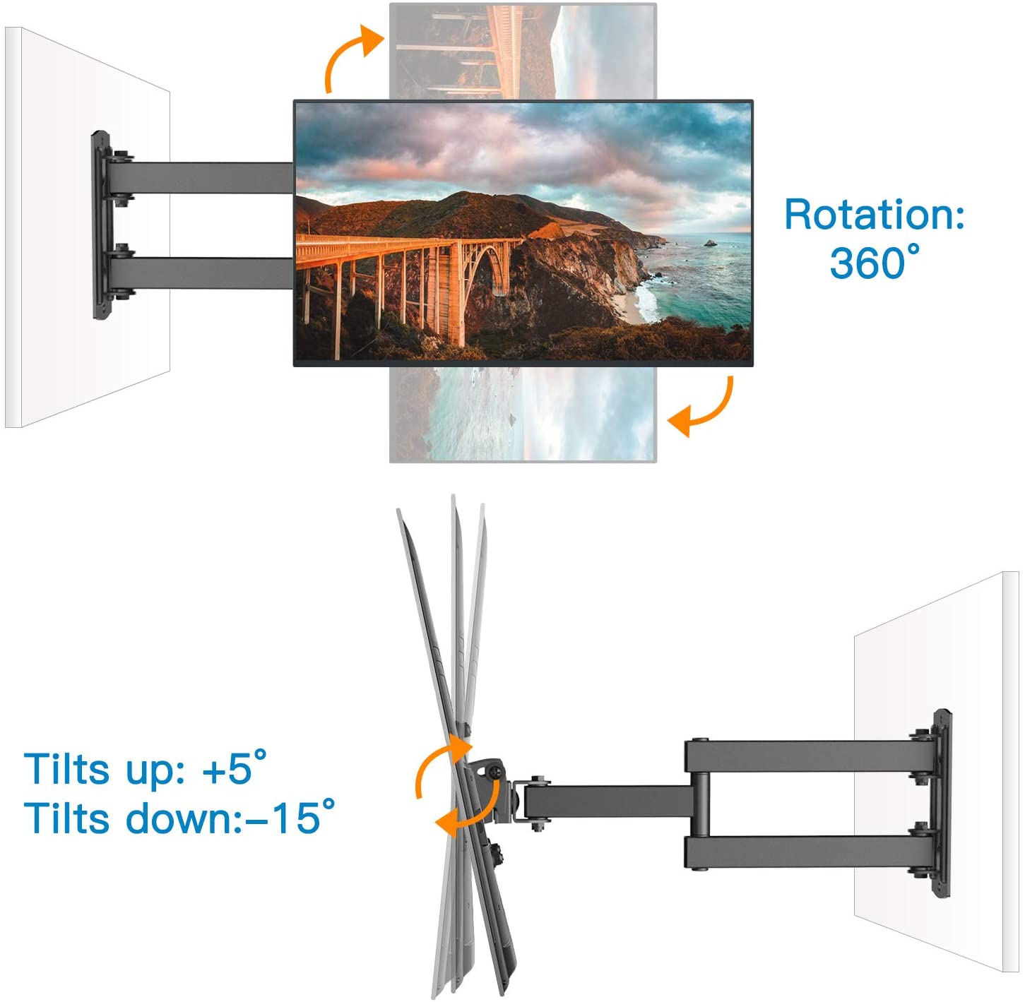 PERLESMITH TV Wall Bracket for 13-42 inch TVs, Swivel Tilt Extend Wall Mount for Flat & Curved TV up to 20kg, Max.VESA 200x200mm - Image 2