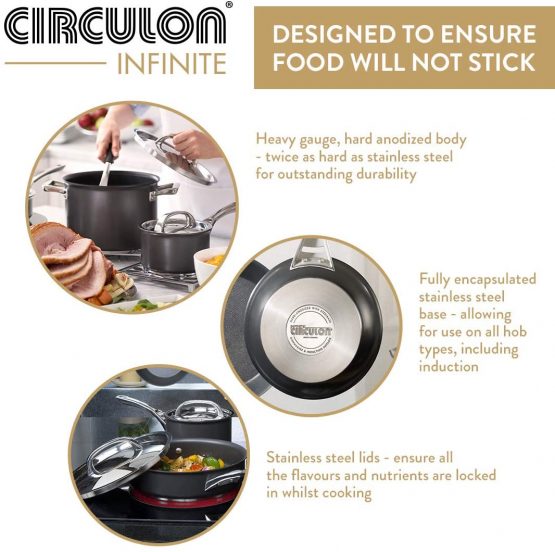 Circulon 82529 Infinite frypan Twin Pack (25/30cm) – Premium Non Stick Frying Pans – Hard Anodized Aluminium Cookware – Induction, Oven and Dishwasher Safe, Aluminum, Black - Image 4