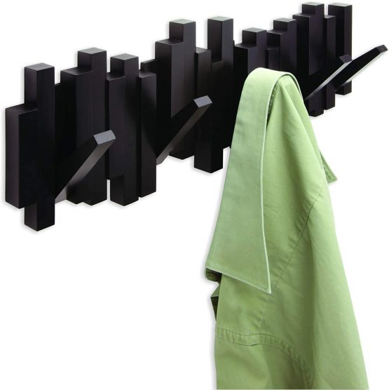 Umbra Sticks Multi Rack – Modern, Unique, Space-Saving Hanger with 5 Flip-Down Hooks for Hanging Coats, Scarves, Purses and More, Espresso - Image 2