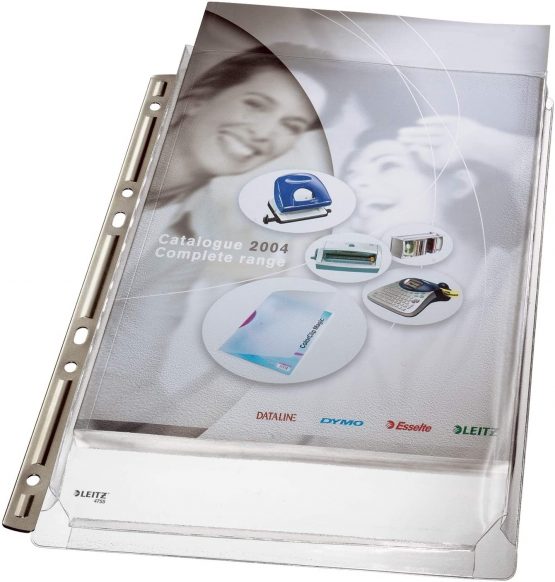 Leitz Premium Plastic Punched Pocket A4, Expanding, High Capacity 200 Sheets, Top Open, 170 Micron PVC, Strong Metal Strip, Pack of 3, 47553003