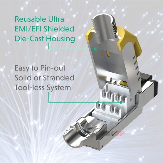 LINKUP - RJ45 Connectors Cat6A (12 Pack) Shielded Metal Die-Cast Field Modular Termination Plug | 10G Easy Internet Tool Free Plugs | For Cat6A up to 22AWG Solid Bulk S/FTP Ethernet Cable [Black] - Image 2