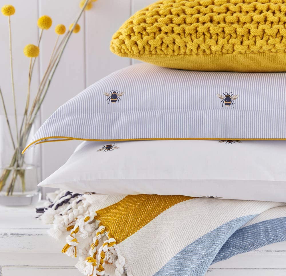 Joules Botanical Bee Pillow Case Standard Blue, 100 COTTON PERCALE